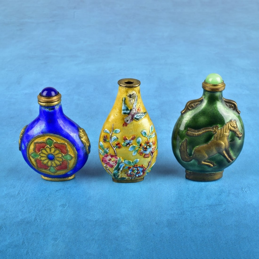 Three Chinese Canton Enamel Snuff Bottles (1 of 4)