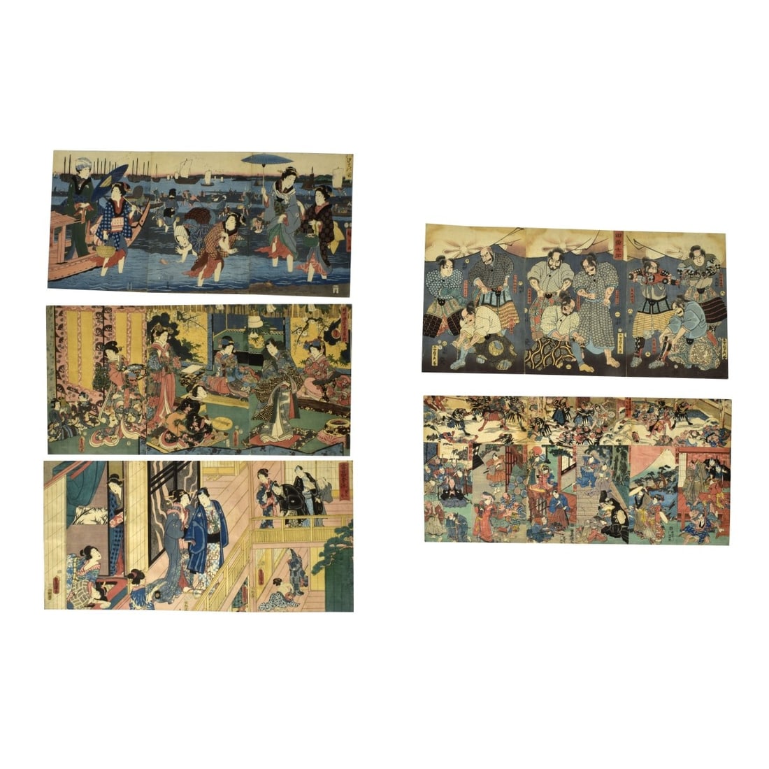 Antique Japanese Triptych Woodblock Prints (1 of 6)