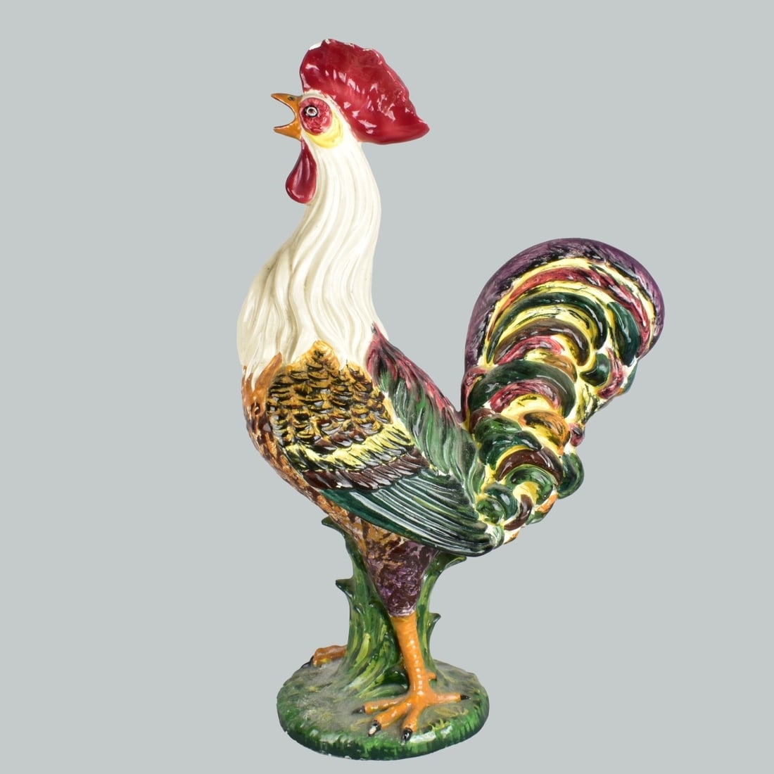Antique Italian Majolica Rooster Statue (1 of 6)