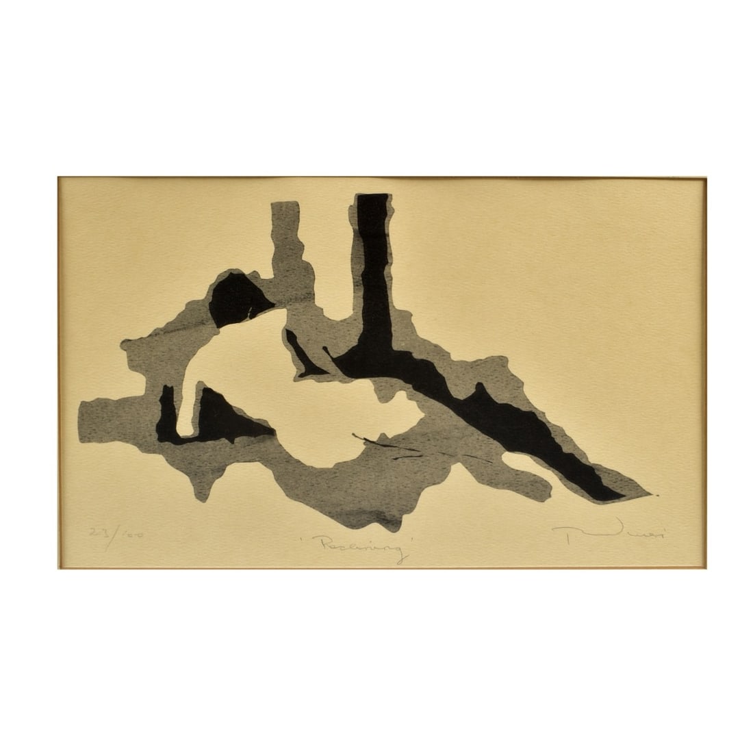 R. Nivens Reclining Nude Serigraph: R. Nivens "Reclining" Nude Serigraph. Signed lower right, named center and numbered 23/100 lower left. Note on back that it is an original, and Brief history on of how to make serigraphs, by RN Graphi