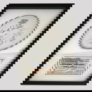 Framed Autographed Drum Head: Framed Autographed Drum Head by Sammy Davis Jr., Frank Sinatra, and Dean Martin. Collector's Universe Limited COA to accompany the lot. Frame measures 19-1/4" x 13-5/8".Provenance: The Orianne Collins