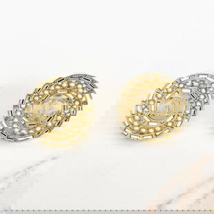 Chanel Earrings: Pair of Chanel CC Gold Tone Faux Pearl Earrings with Original Box. Measures 1" diam. Provenance: The Orianne Collins Collection. A large portion of proceeds of this sale will be donated to Ms Collins�