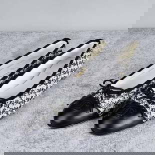 Chanel Double CC Sequin Ballet Flats: Chanel Double CC Sequin Ballet Flats with Leather Capped Toe. Serial: A G02819. Size: 8. Provenance: The Orianne Collins Collection. A large portion of proceeds of this sale will be donated to Ms Coll