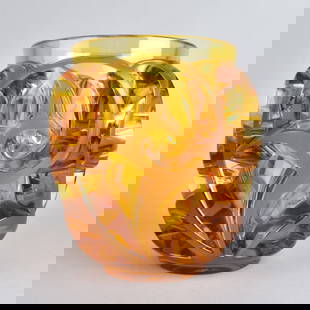 Lalique "Tourbillions" Crystal Vase: Lalique "Tourbillions" (Amber) Crystal Vase. Signed Lalique France on the base. Measures 8-1/4" x 8". Provenance: The Orianne Collins Collection. A large portion of proceeds of this sale will be donat