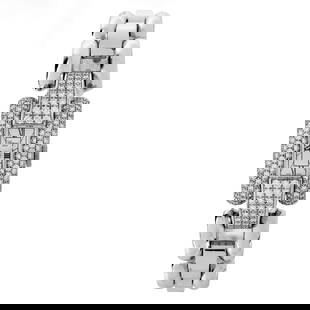 Chopard Diamond and 18K Watch: Lady's Chopard Diamond and 18 Karat White Gold Link Bracelet Watch, White Dial. Quartz movement. Case measures 43 x 18.5mm. Bracelet measures 7-1/4" L. Case back numbered 508760 433 1 41/6567, stamped