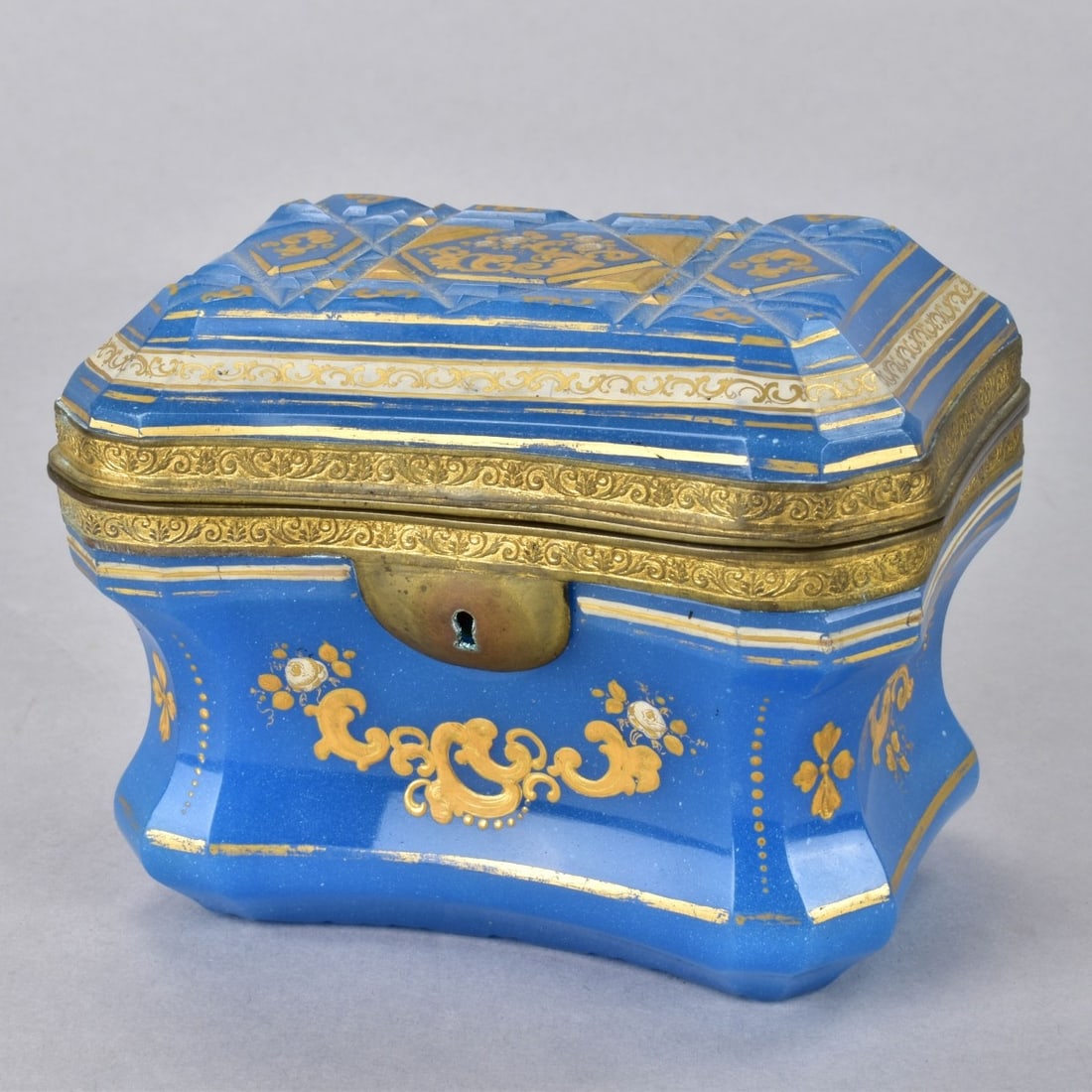 Antique French Blue Opaline Glass Trinket Box (1 of 4)
