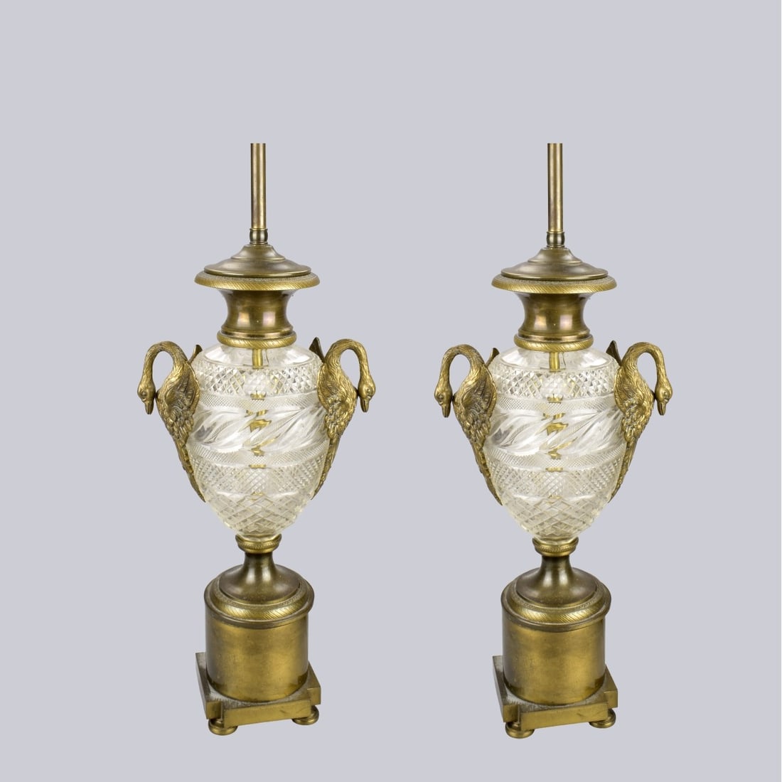 Pair of French Empire Style Crystal & Bronze Lamps (1 of 4)