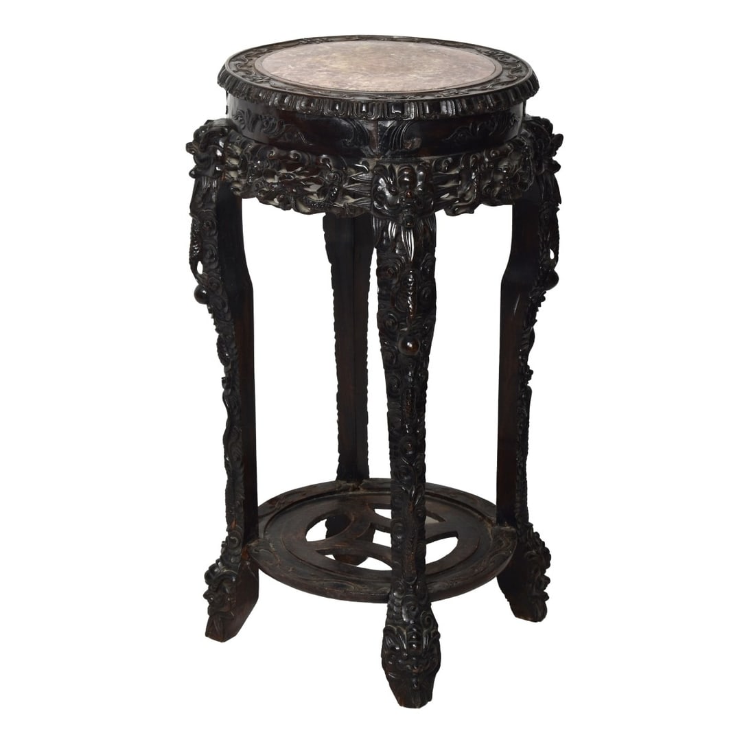 Chinese Marble & Hardwood Pedestal (1 of 6)