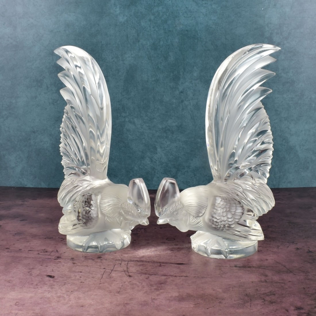 Pair Lalique Crystal Roosters (1 of 4)