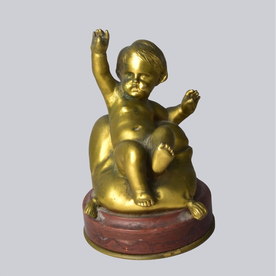 Fanny Rozet (1881 - after 1921): Fanny Rozet, French (1881 - after 1921) Gilt Bronze Sculpture Presented on a Rouge Marble Base "Recumbent Putti" Signed on Obverse Side. Base is marked: Fumiere, Thiebaut Freres, Paris. Measures 5-1/2