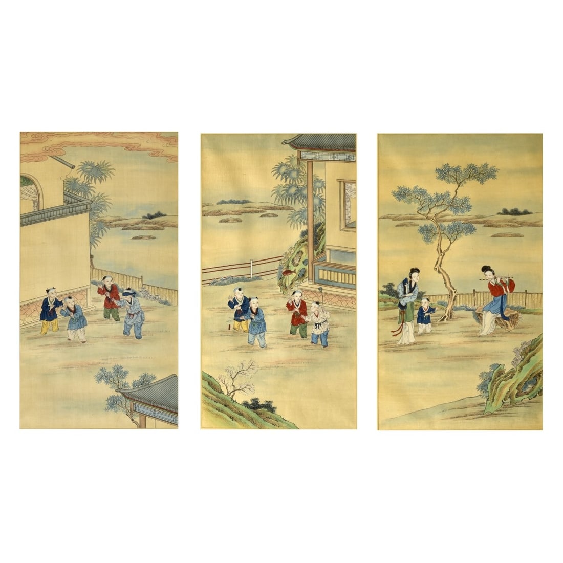 Three Antique Chinese Watercolor Scroll Paintings (1 of 4)