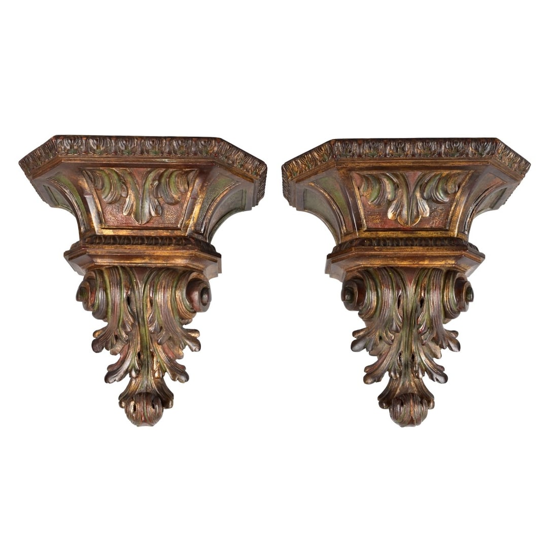 Pair of Carved Wood Wall Brackets (1 of 5)