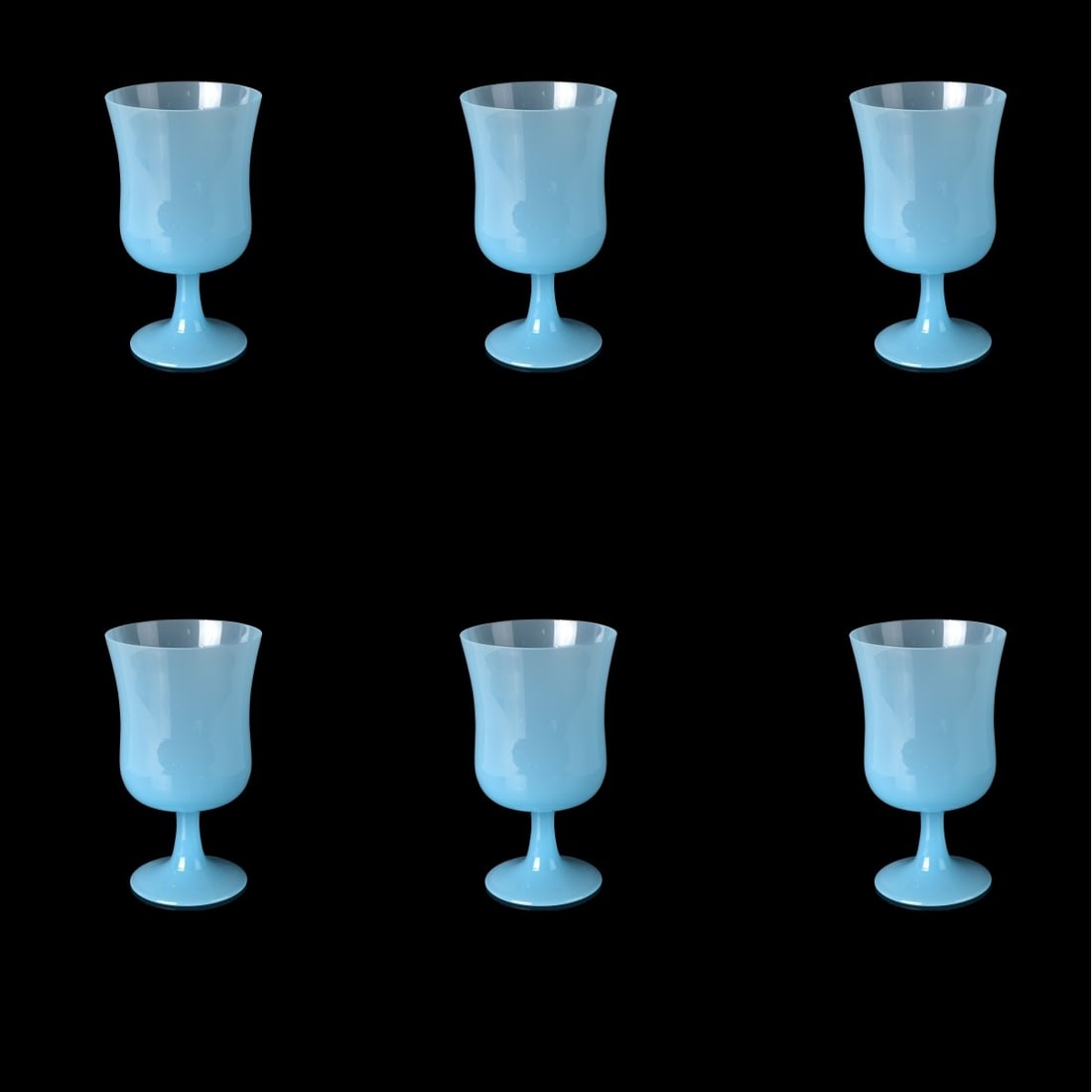 Six Sky Blue French Opaline Glasses (1 of 5)