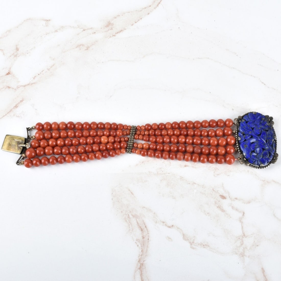 Red Coral, Lapis and Silver Bracelet (1 of 2)