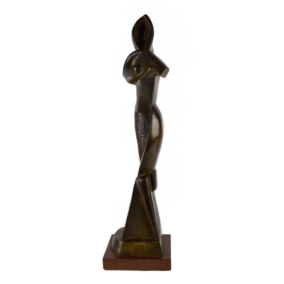Pssbly: Alexander Archipenko (1887 - 1964): Possibly: Alexander Archipenko, Russian (1887 - 1964) Bronze Sculpture Presented on a Wooden "Dancer, 1914" Signed on the base. Overall measures 28-1/4" x 7-1/2" x 6". Condition: Scratches on the base