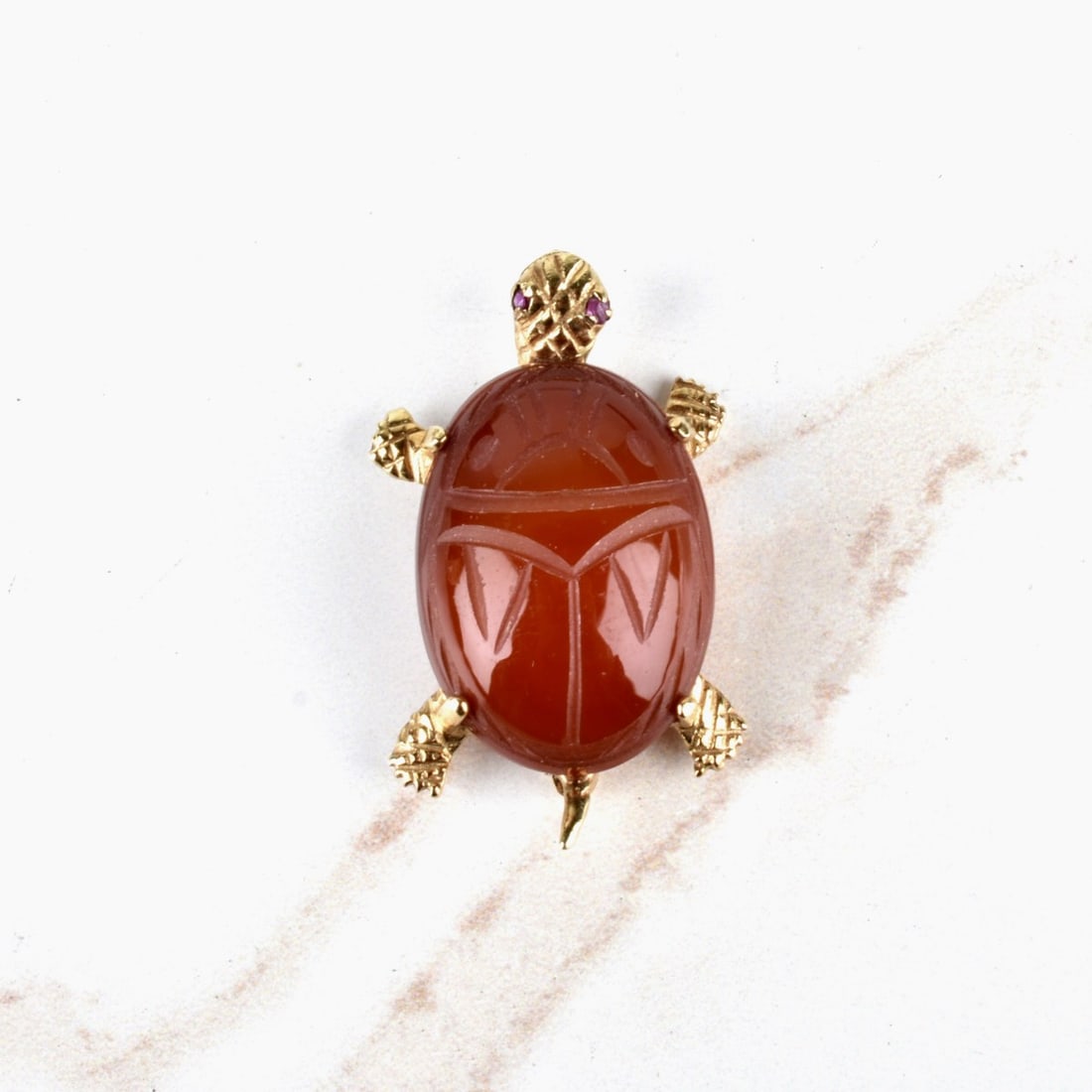 Agate and 14K Turtle Brooch (1 of 3)