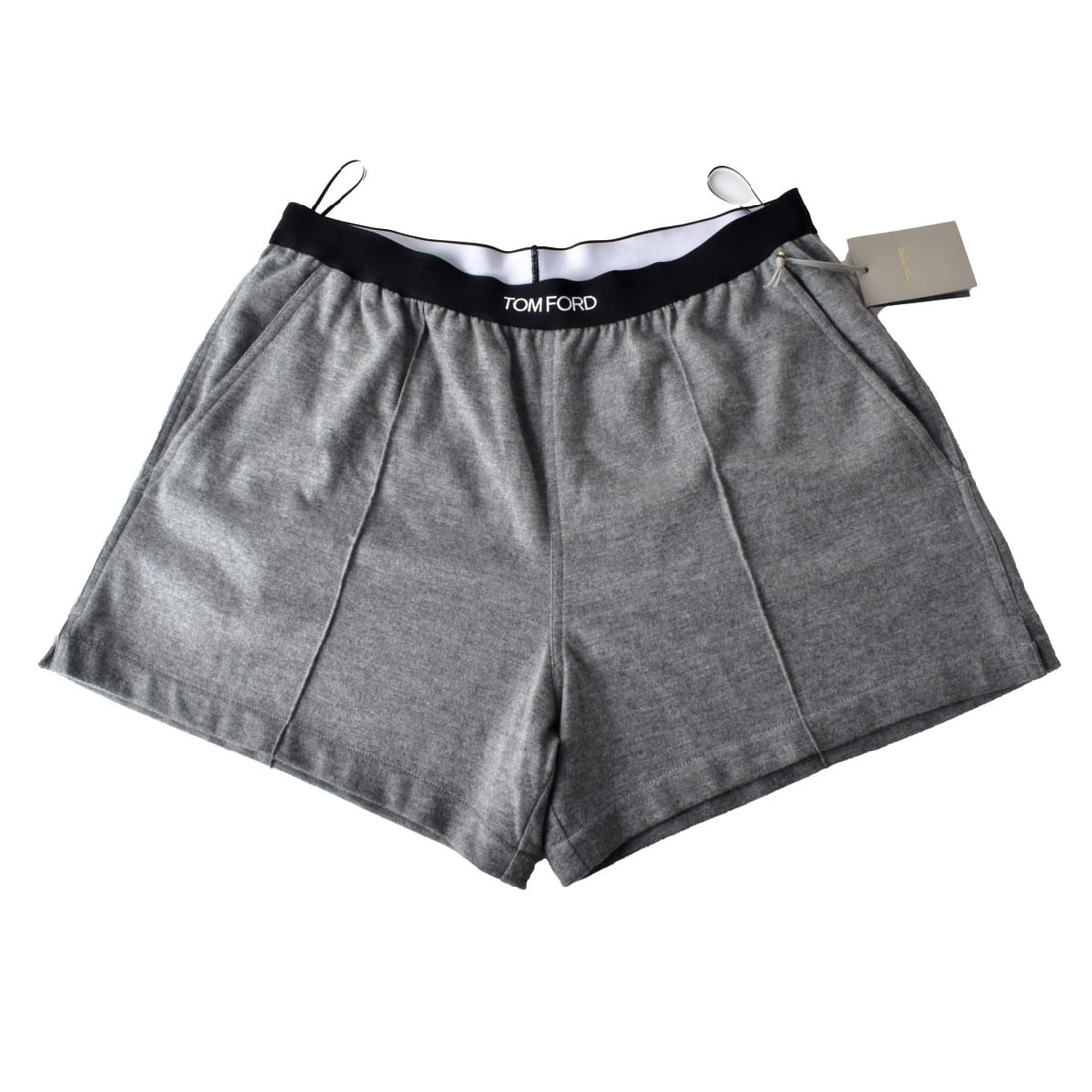 Tom Ford Grey and White Shorts: Tom Ford Grey and White Shorts, with tags. Made in Italy. Size L. Provenance: The Orianne Collins Collection. Condition: Good Condition Estimate: $150.00 - $300.00 Domestic Shipping: $48.00