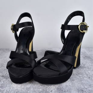 Vince Camuto Platform Sandals: Vince Camuto "Izia" Satin Platform Sandals with Jewels. Marked on the base. Size:8. Provenance: The Orianne Collins Collection. Condition: Good used condition. Estimate: $40.00 - $80.00 Domestic Shipp