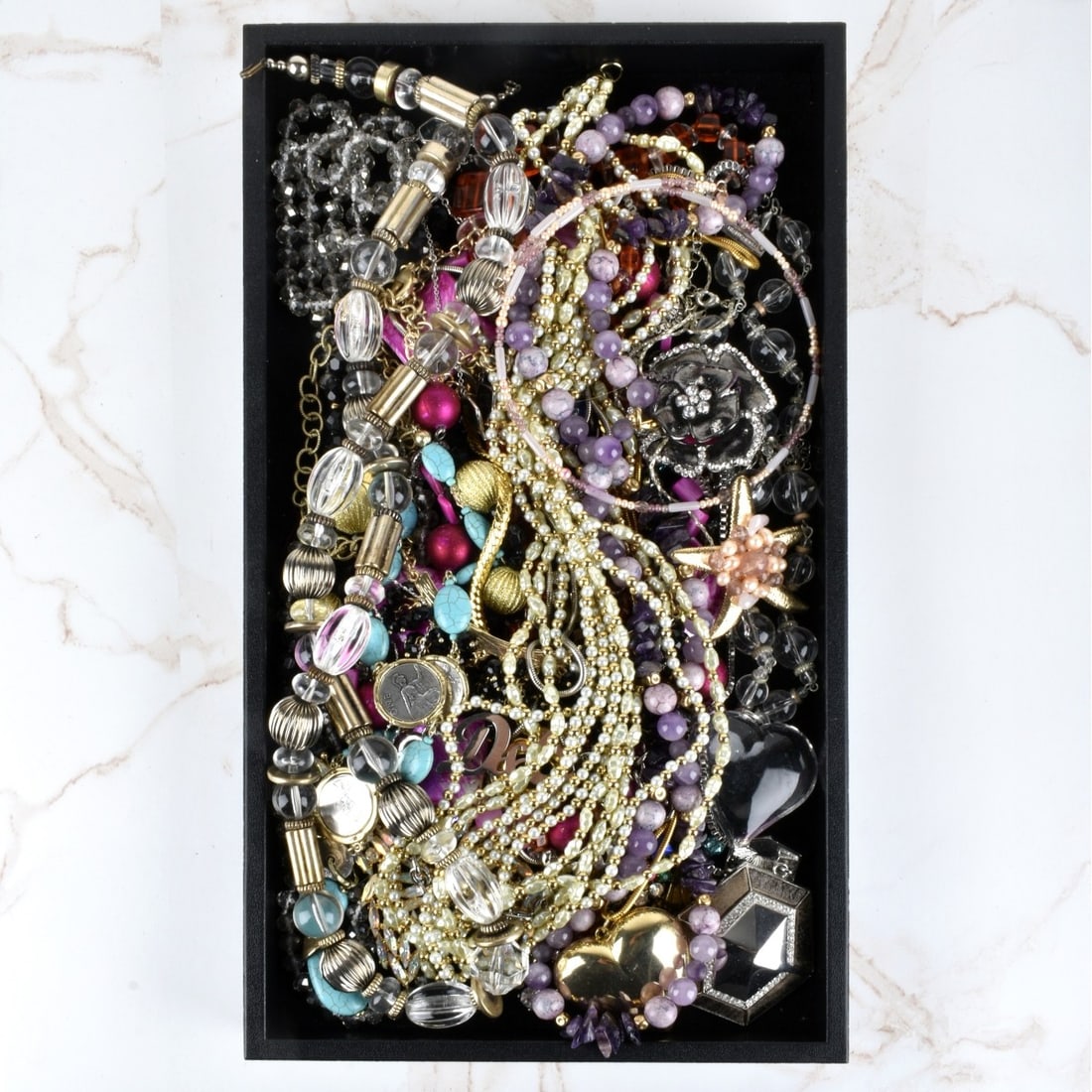 Collection of Fashion Necklaces: Collection of Vintage Fashion Necklaces. Variously accented with faux diamonds, faux gemstones, crystal, beads and more. Various styles and makers. Condition: Good vintage condition. Estimate: $40.00 