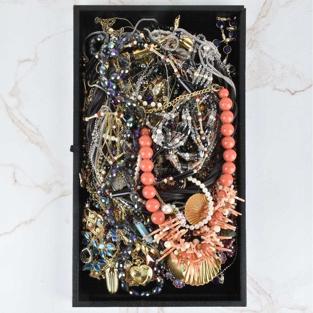 Collection of Fashion Necklaces: Collection of Vintage Fashion Necklaces. Variously accented with faux diamonds, faux gemstones, faux coral, faux pearls, hardstones, enamel, beads and more. Various styles and makers. Condition: Good 