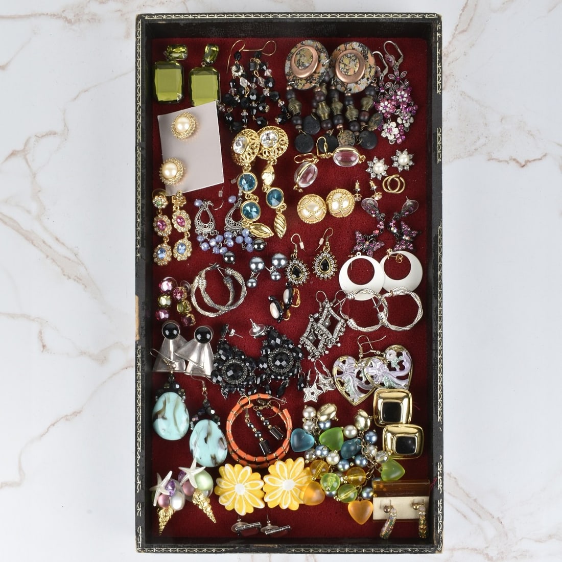 Collection of Fashion Earrings: Collection of Vintage Fashion Earrings. Post backs and clip backs. Variously accented with faux diamonds, faux gemstones, faux pearls, faux hardstones, beads and more. Various styles and makers. Condi