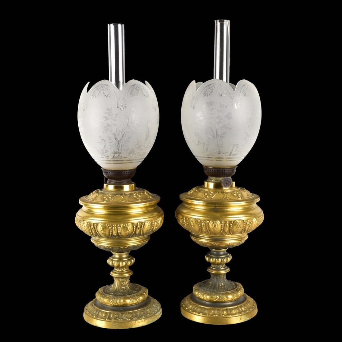 Pair of Victorian Brass Oil Lamps (1 of 6)