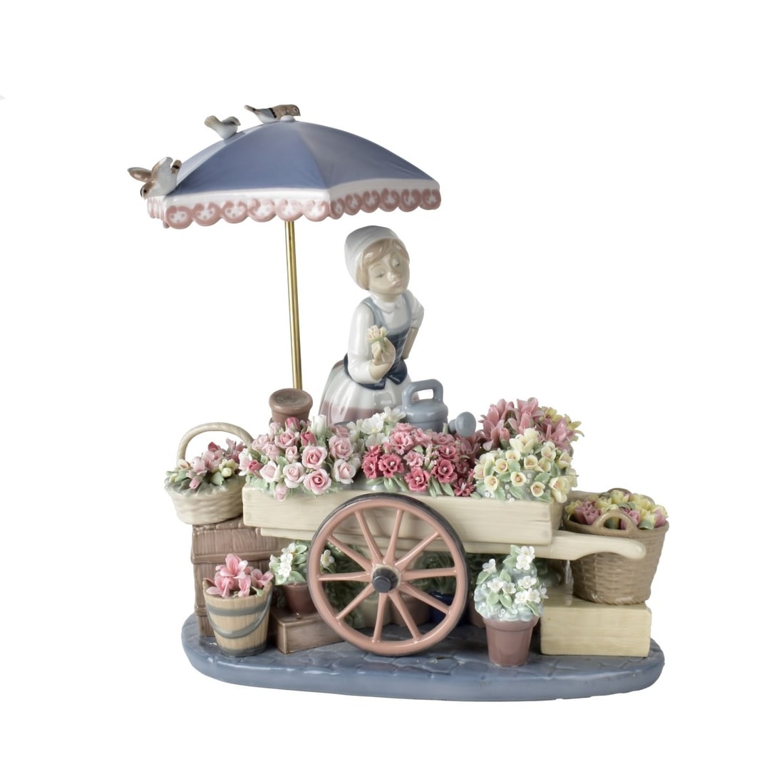 Lladro "Flowers of the Season" Porcelain Figurine: Lladro "Flowers of the Season" Porcelain Figurine. Signed and numbered 1454 on the base. Measures 10-3/4" x 10" x 7". Condition: A few flowers are loses in the basket. Loses to a few flowers in the re