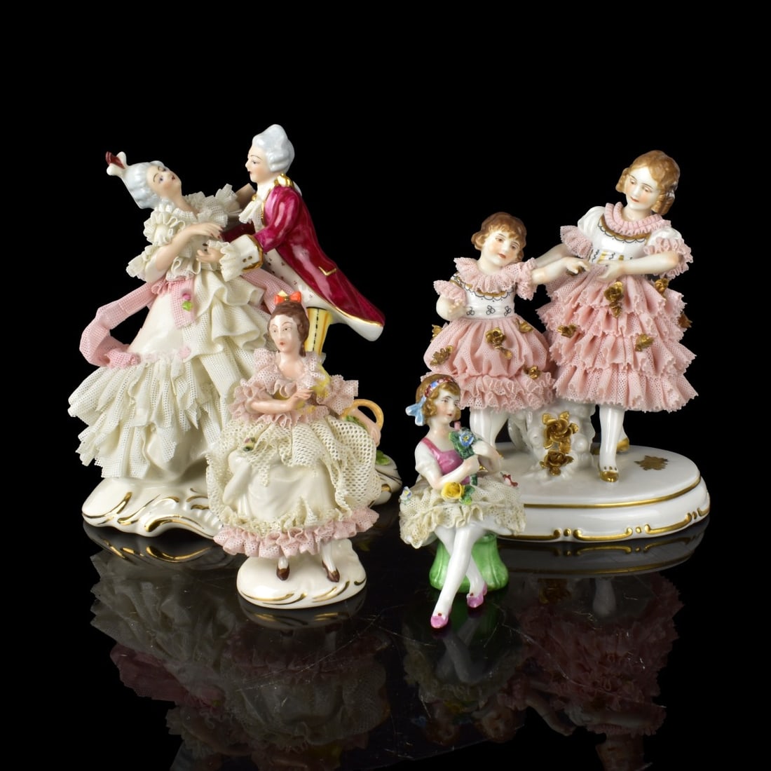Four Dresden Lace Porcelain Figurines (1 of 7)