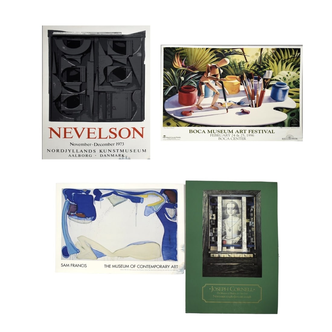 Four Vintage Lithograph Posters: Lot of Four Vintage Exhibition Lithograph Posters. Includes: Joseph Cornell "The Museum of Modern ArtS New York", Sam Francis "The Museum of Contemporary Arts", Paul Jackson "Boca Museum Art Festival"