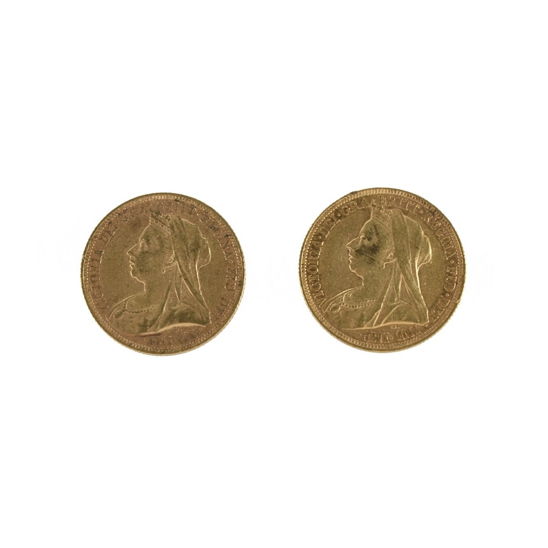 British Gold Sovereign Coins: Two British Queen Victoria Gold Sovereign Coins, 1893 and 1894. Approx. total weight: 15.92 grams. Condition: Good circulated condition. Please note these coins are not professionally graded. Estimate