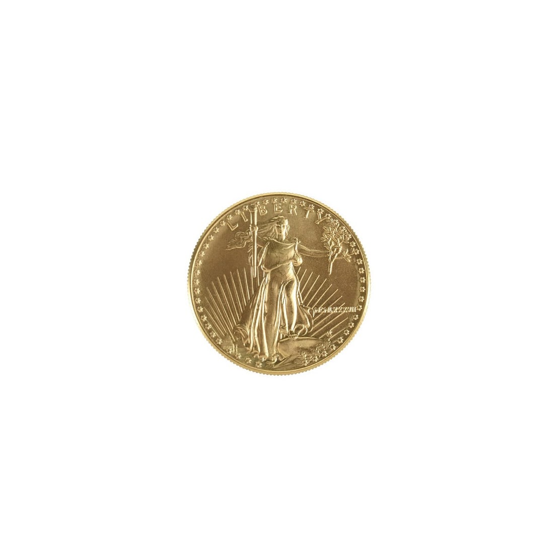 US $50 Gold Coin: 1987 US St. Gaudens $50 1oz Fine Gold Coin. Condition: Very good condition. Please note this coin is not professionally graded. Estimate: $2000.00 - $2500.00 Domestic Shipping: $32.00