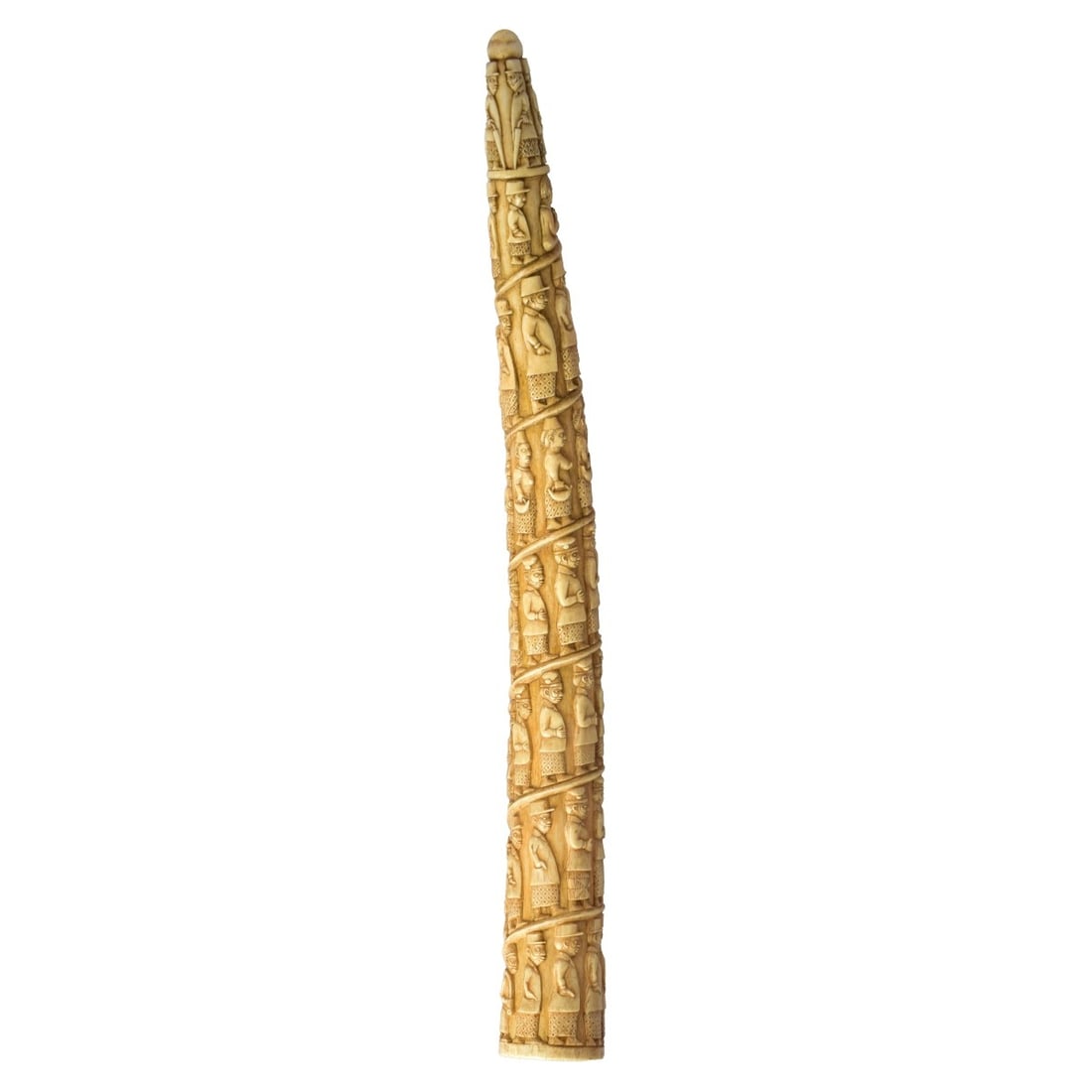 Large Antique African Tusk: Large Antique African (Congolese) Deep Relief Carved Figural Tusk. Measures 21-1/2" x 2-1/8" x 2-5/8". We Will Not Ship This Item Out of State of Florida. Anyone Having This Item Shipped Must Have a F