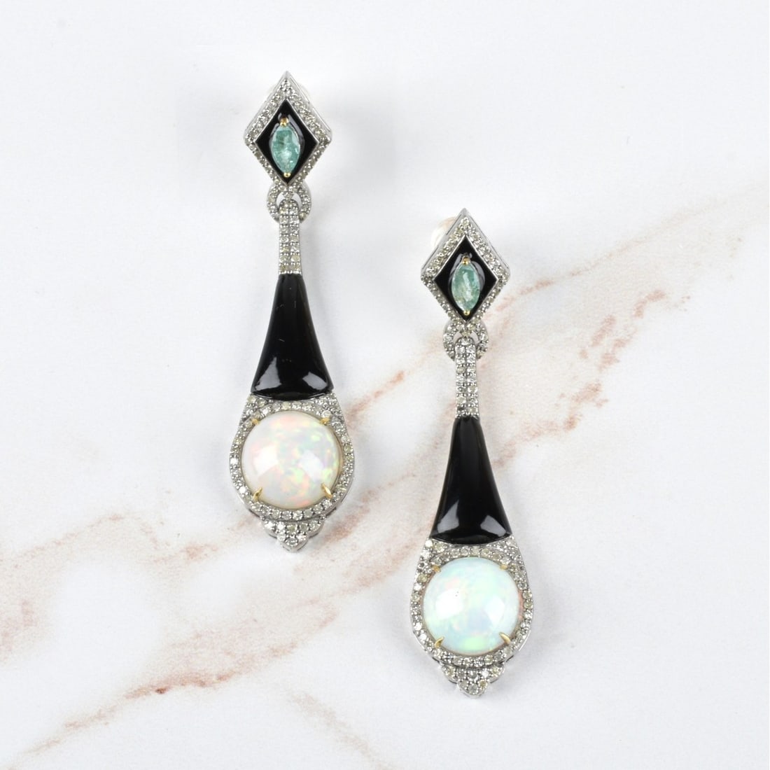 Opal, Diamond, Emerald and Onyx Earrings (1 of 2)