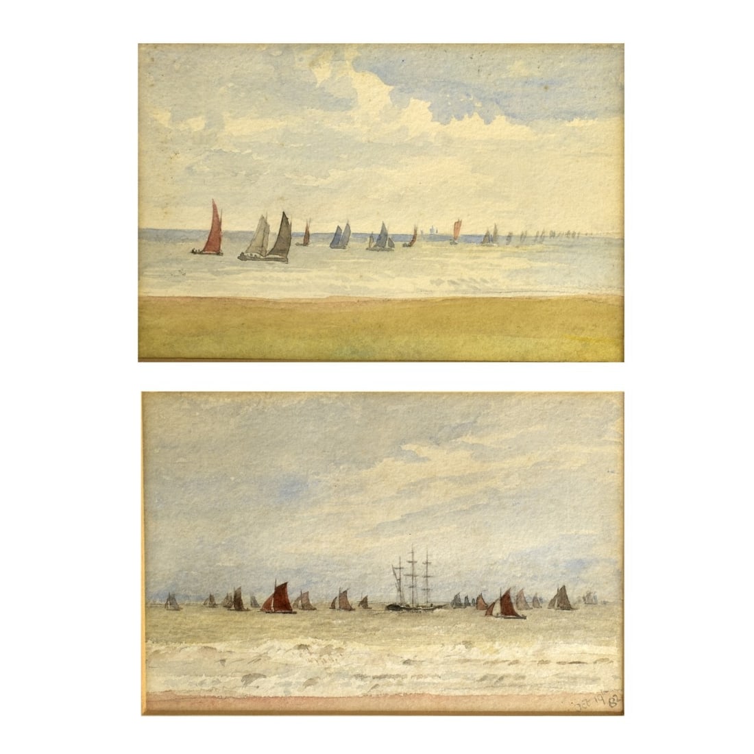 Pair of Antique American School Watercolors (1 of 6)