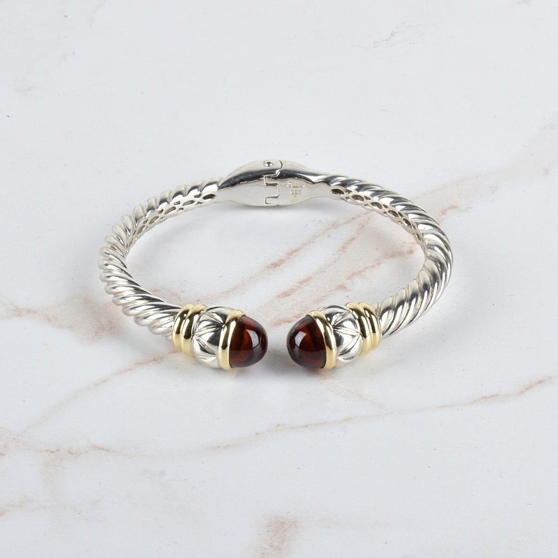 Garnet,18K and Silver Cuff Bangle (1 of 4)