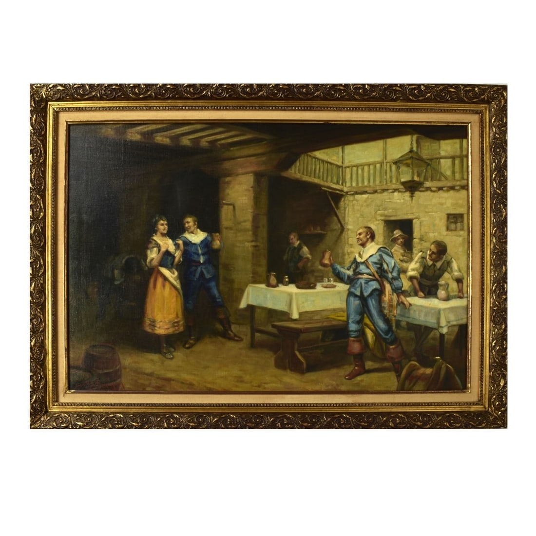 Jose Fuentes de Salamanca (Born 1934): Jose Fuentes de Salamanca, Spanish (Born 1934) Oil on Canvas "One More Drink" Signed Lower Left. Measures 24" x 36". Frame measures 30-1/4" x 42". Condition: Good condition. Estimate: $300.00 - $600.0