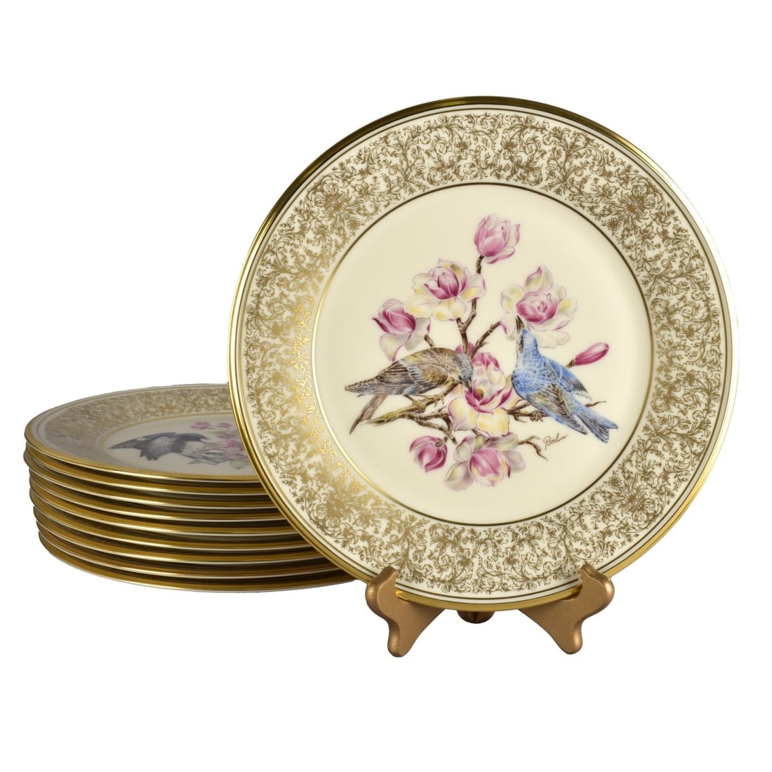 11 Boehm Bird Collector Plates: Eleven (11) Boehm Bird Collector Plates, based on the works of Edward Marshall. Three, Blue Warbler, Goldfinch and Mountain Blue Bird do not have boxes. Two Eastern Phoebe, Two Cardinal, one Woodthrus