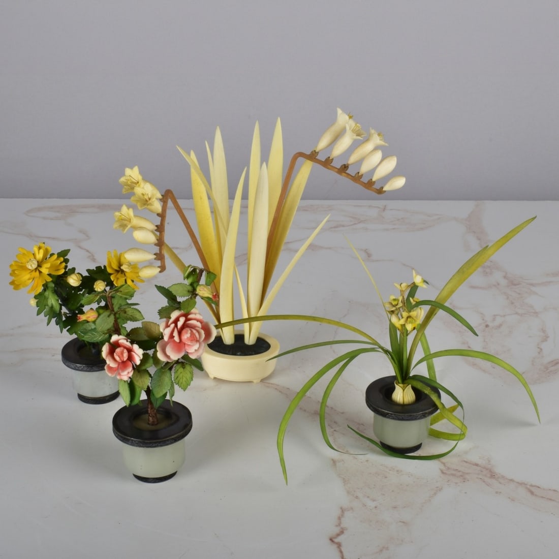 Lot of Chinese Carved Trees in Pots (1 of 4)