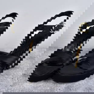 Vince Camuto Platform Sandals: Vince Camuto "Izia" Satin Platform Sandals with Jewels. Marked on the base. Size:8. Provenance: The Orianne Collins Collection. Condition: Good used condition. Estimate: $40.00 - $80.00 Domestic Shipp