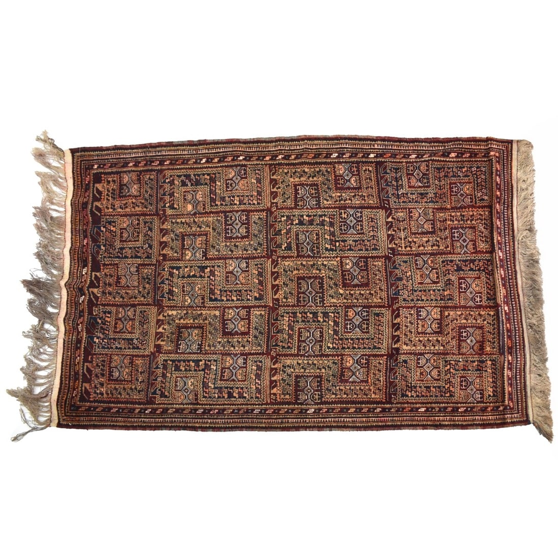 Balouch Rug: Semi Antique Balouch Wool Tribal Rug. Measures 75" x 52". Condition: Good condition. Estimate: $100.00 - $300.00 Domestic Shipping: $85.00