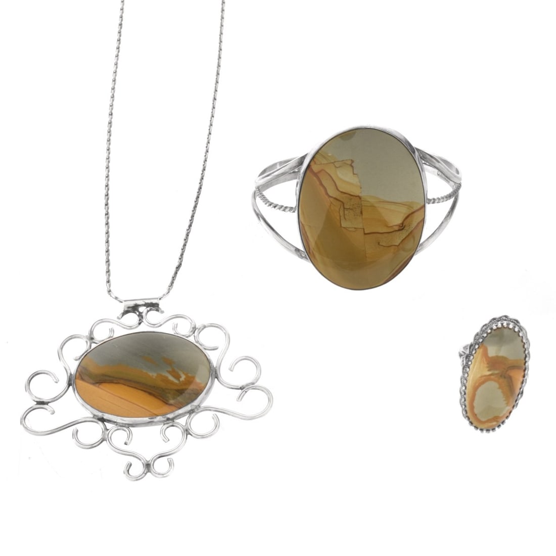 Navajo Sterling Landscape Agate Jewelry (1 of 4)