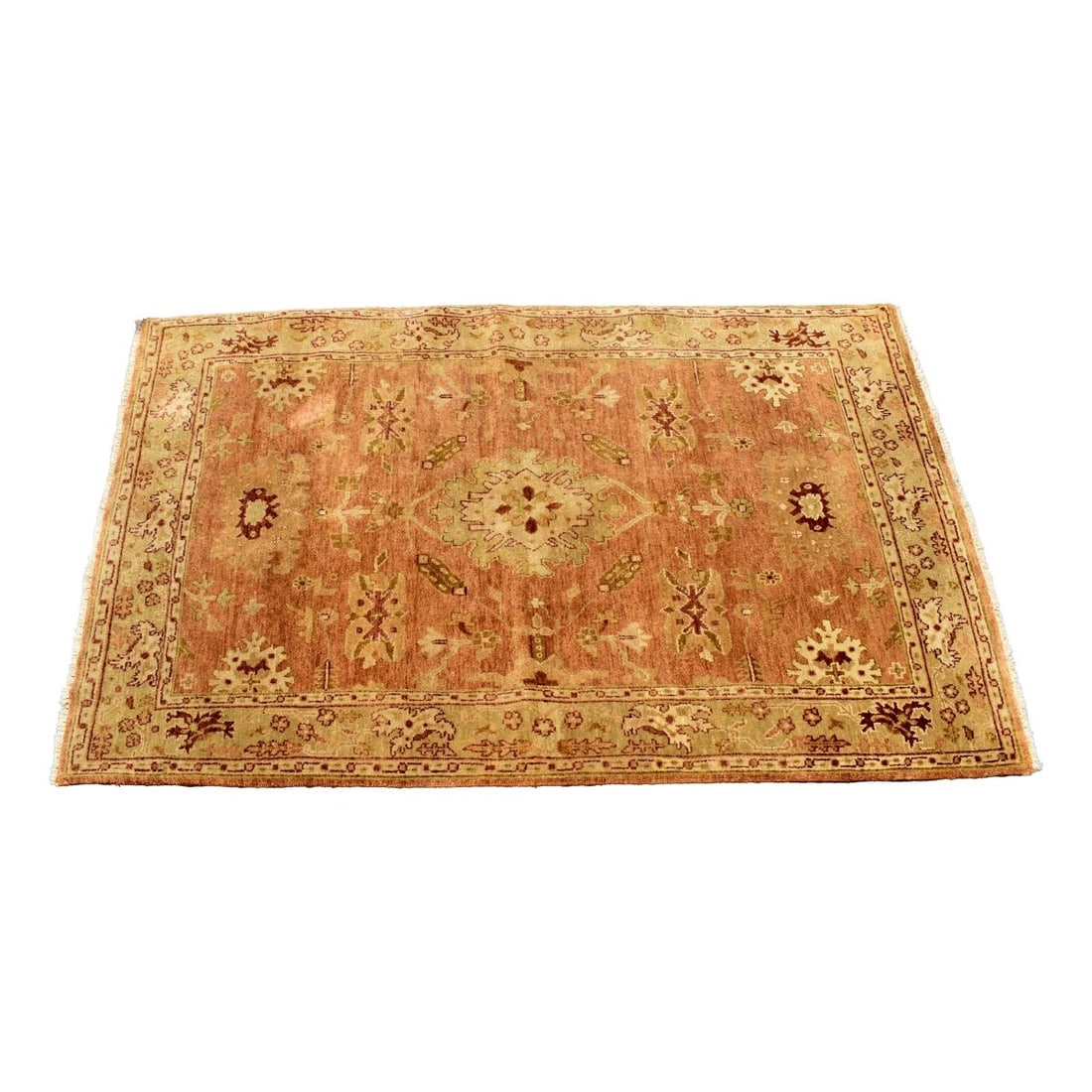 Oushak style Rug: Semi Antique Oushak style Thick Pile Rug. Measures 7'3" x 5'1". Condition: Good condition. Estimate: $100.00 - $300.00 Domestic Shipping: Third party