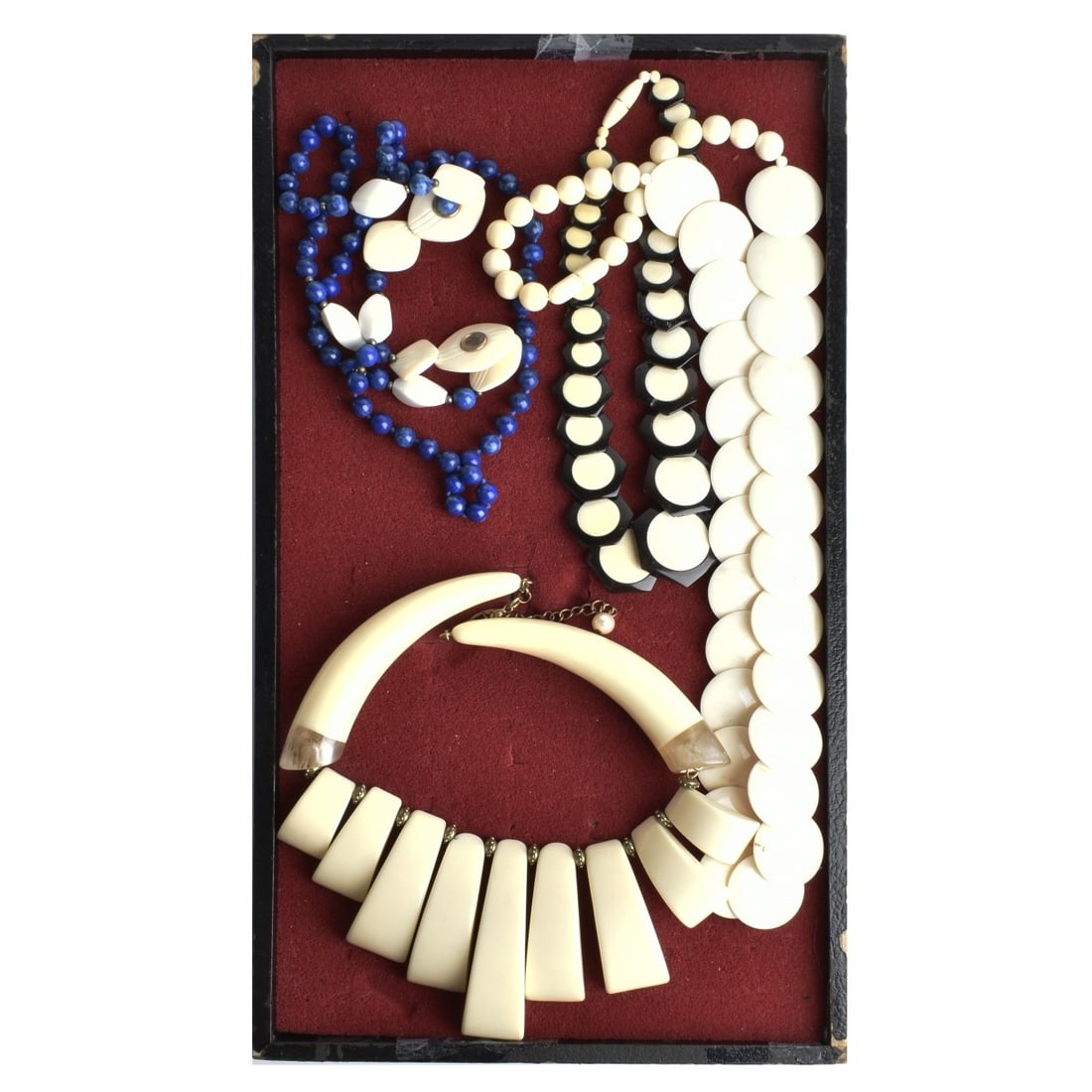 Art Deco Necklaces: Lot of Four Art Deco Necklaces. Lapis necklace bead size: 8mm. Longest necklace measures 31". We Will Not Ship This Item Out of State of Florida. Anyone Having This Item Shipped Must Have a Florida Ad