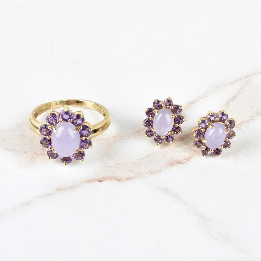 Jade, Amethyst and 14K Ring / Ear Studs (1 of 4)