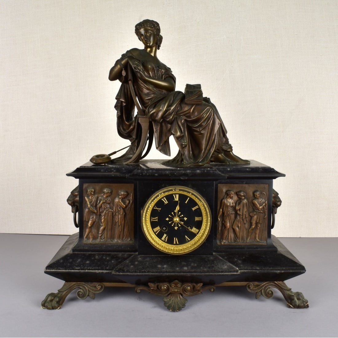 Moreau Bronze Figure on Slate Mantel Clock (1 of 8)