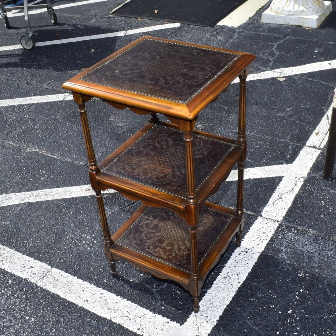 Etagere Wood and Leather Table (1 of 3)