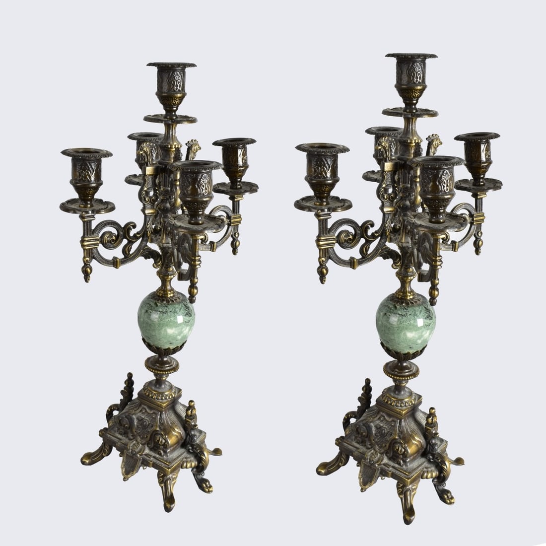 Pair Antique Style Five Light Bronze Candelabra (1 of 5)