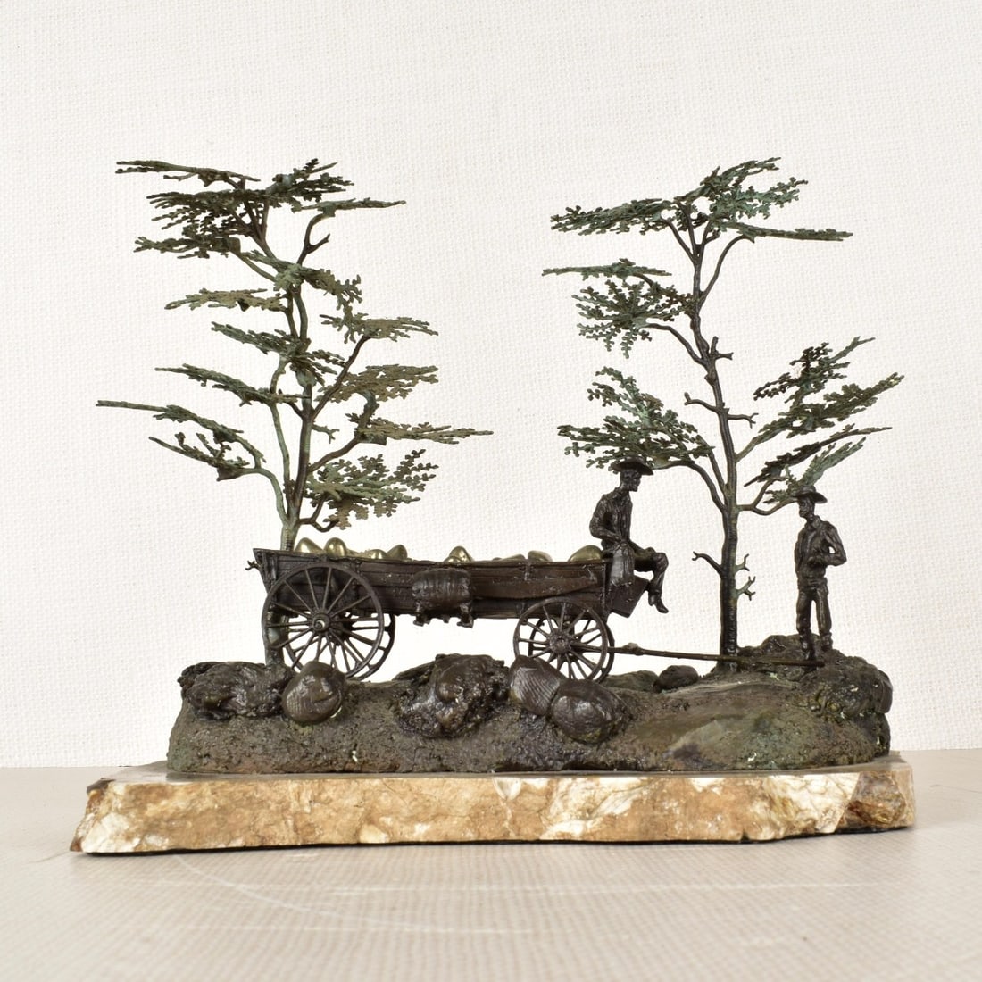 Bronze Sculpture of a Wagon and Gold Diggers (1 of 5)