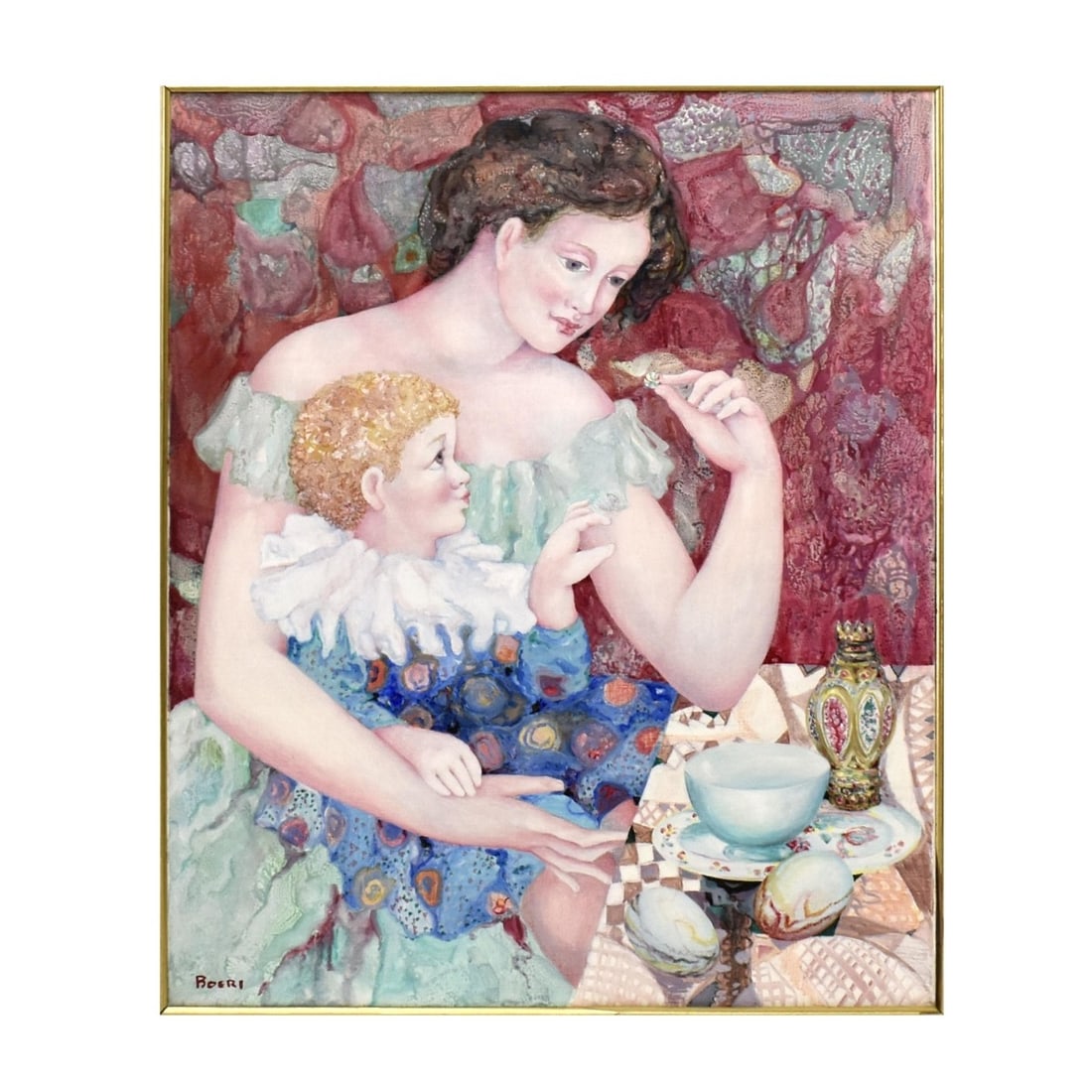 Jacques Boeri (French, b. 1929): Jacques Boeri (French, b. 1929) Oil on Canvas of Mother and Child. Signed bottom left hand corner. Image area measures: 31-1/2" H, 25-3/4" W, frame measures: 41" H, 35" W. Condition: Good condition, c