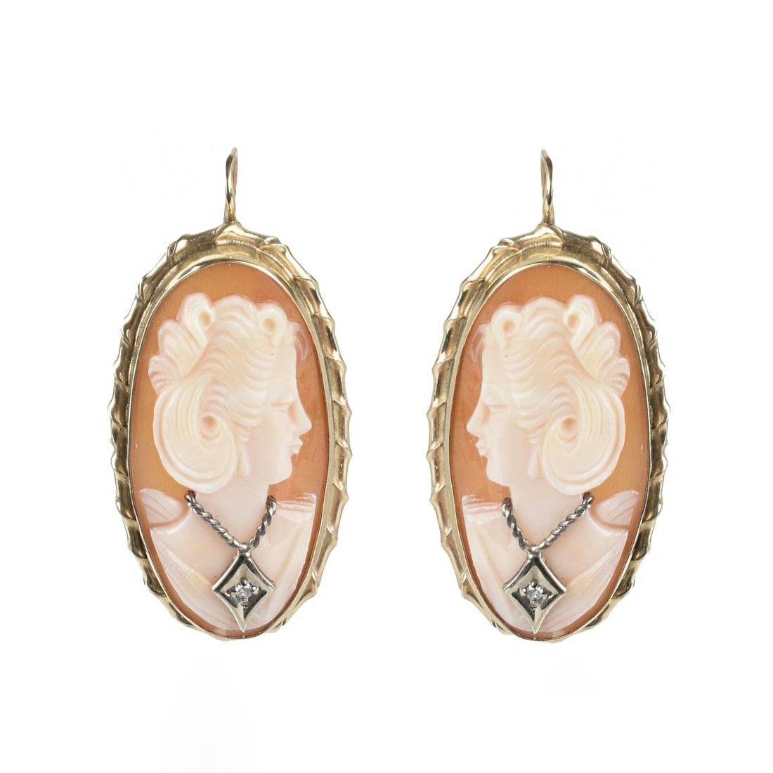 Cameo, Diamond and 14K Earrings (1 of 4)